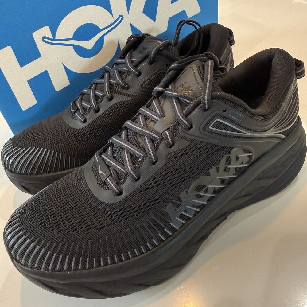 Sz 9.5 Hoka One One Bondi 7 Women Black Athletic Sneakers Cushioned 1110519-BBLC
